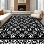Classic Black and White Floral Pattern Rug