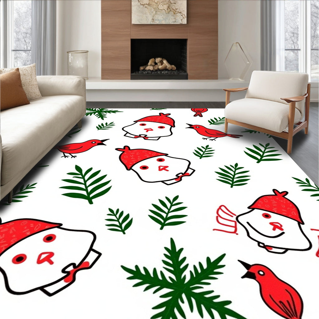 Whimsical Red Bird Leaf Medley Rug