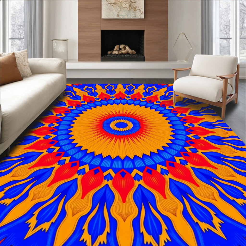 Vibrant Radial Floral Sunburst Design Rug