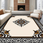 Elegant Black Gold Floral Border Design Rug
