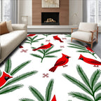 Red Cardinal Winter Evergreen Snowflakes Rug