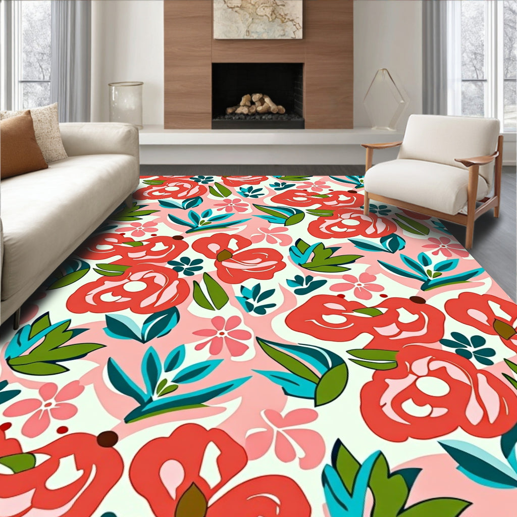 Bold Floral Patterned Artistic Design Rug