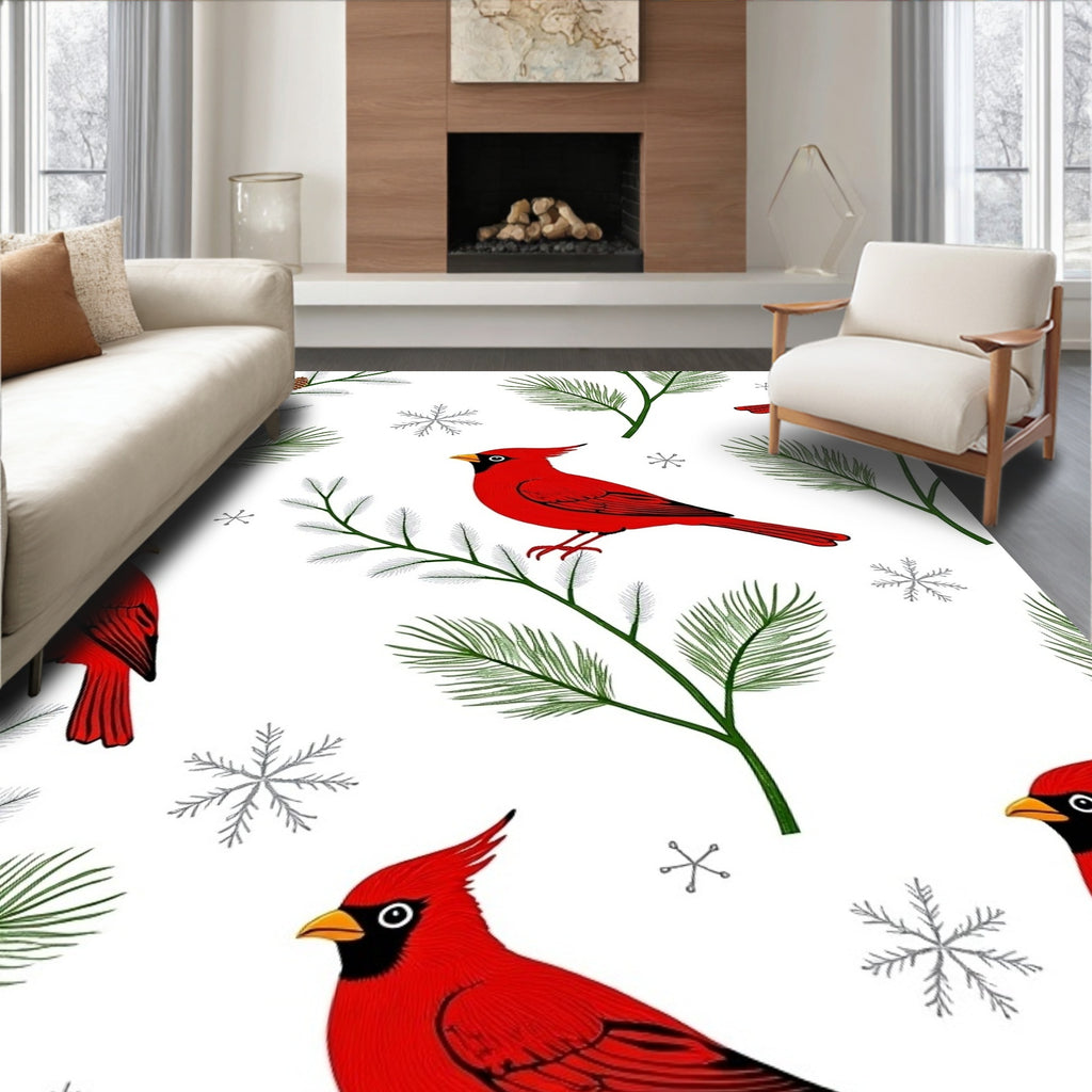 Cardinal And Pine Needle Pattern Rug