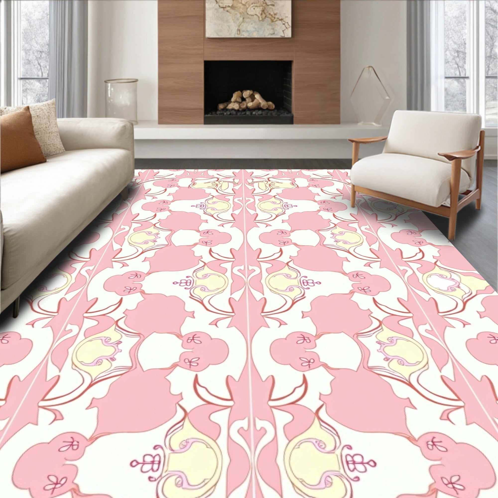 Pink And Yellow Art Nouveau Pattern Rug