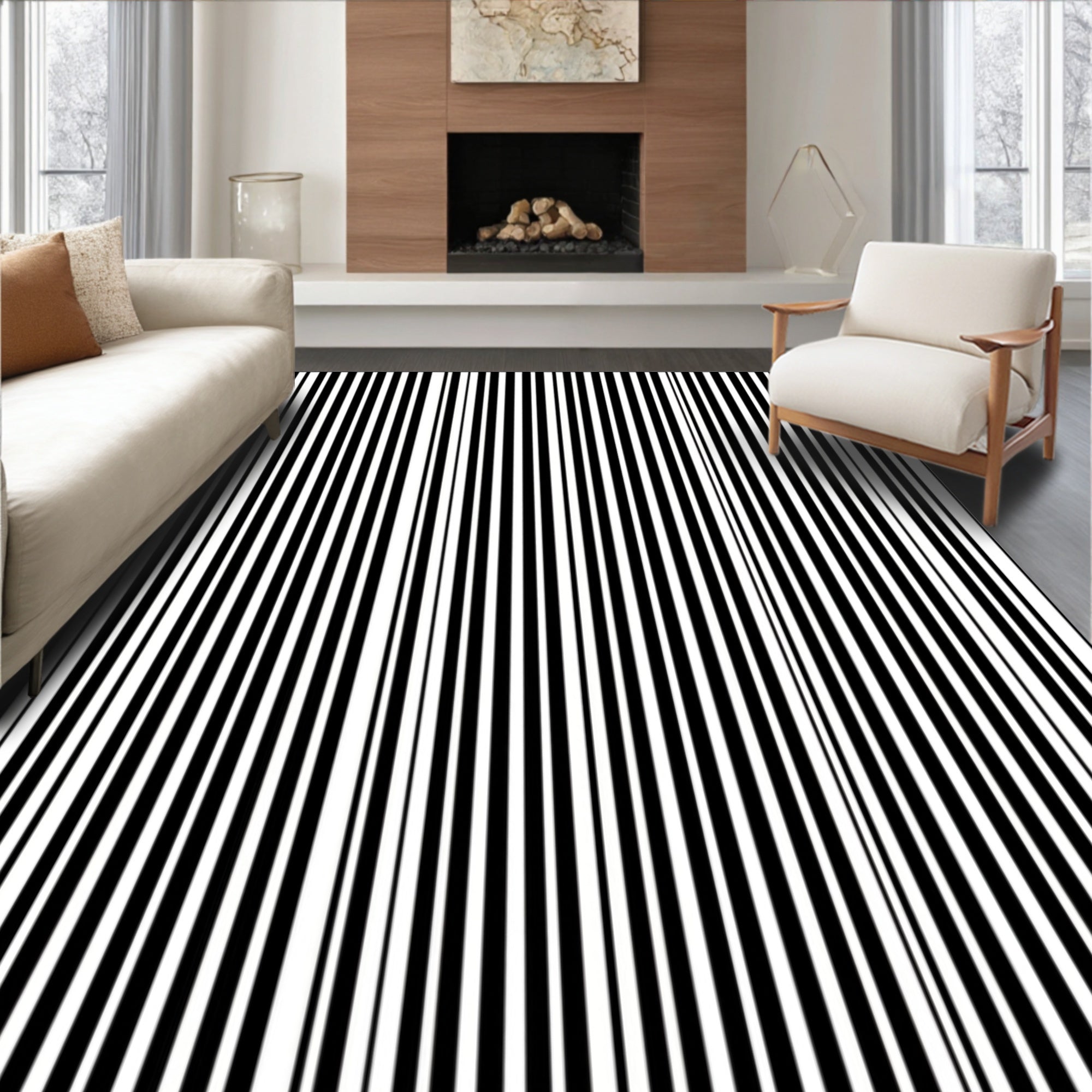 Bold 2 Tone Stripe Print Rug