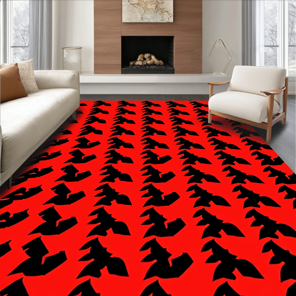 Bold Black Crimson Abstract Shapes Rug