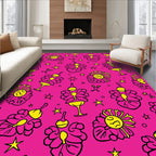 Whimsical Pink Yellow Floral Star Design Rug