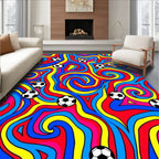Vibrant Soccer Balls Swirl Pattern Rug