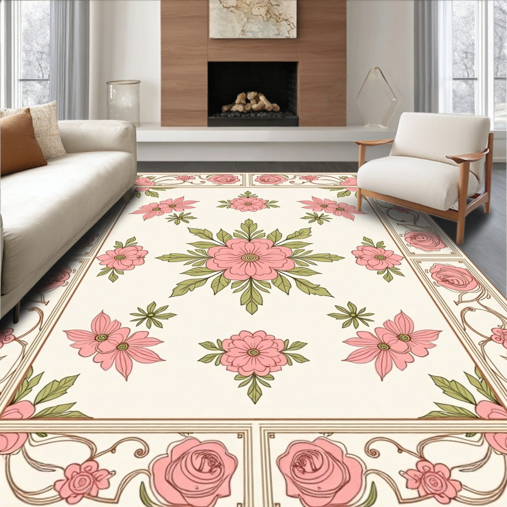 Pink Floral Garden Inspired Rug