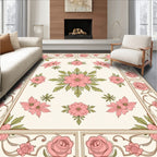 Pink Floral Garden Inspired Rug