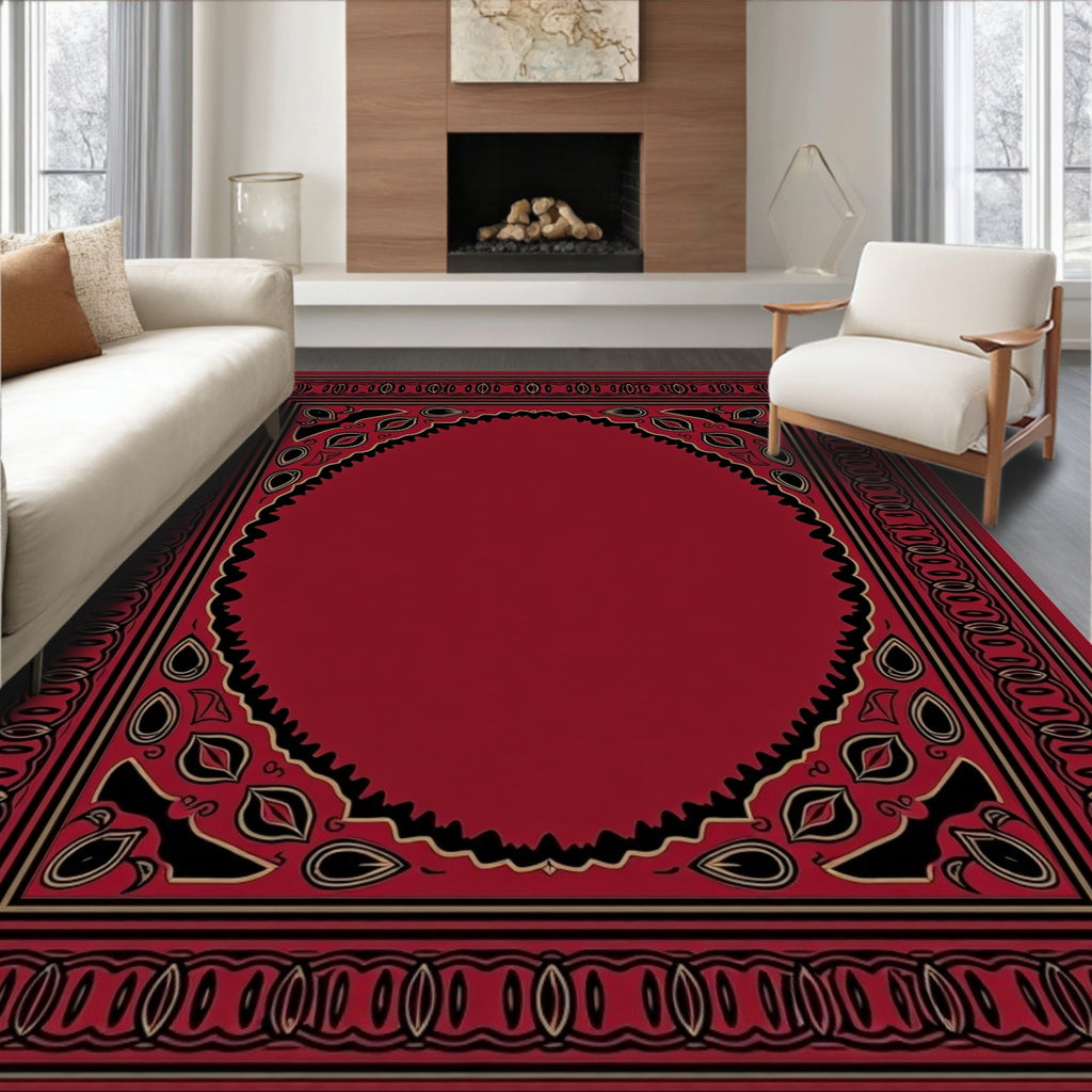 Rich Red Black Floral Damask Rug