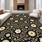 Elegant Floral Vines Black Gold Rug