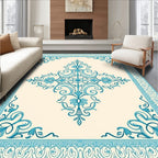 Ornate Teal Floral Border Design Rug