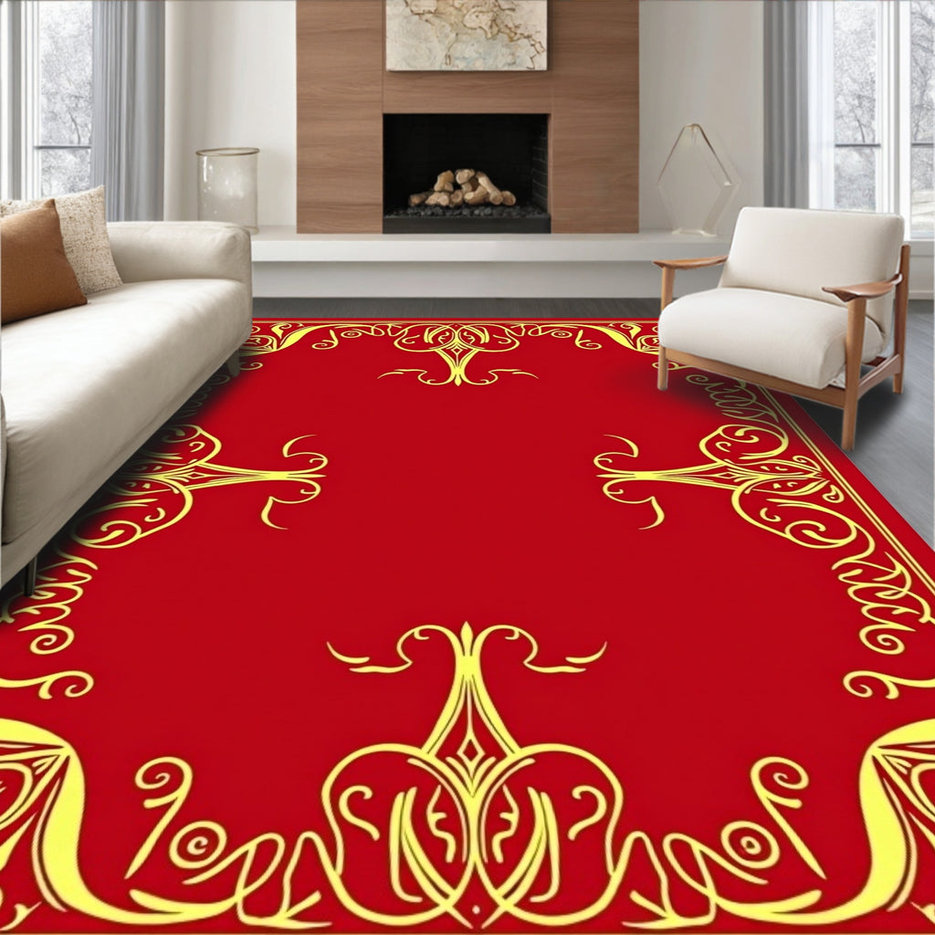 Crimson Gold Flourish Border Rug