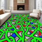 Vibrant Green Abstract Geometric Collage Rug
