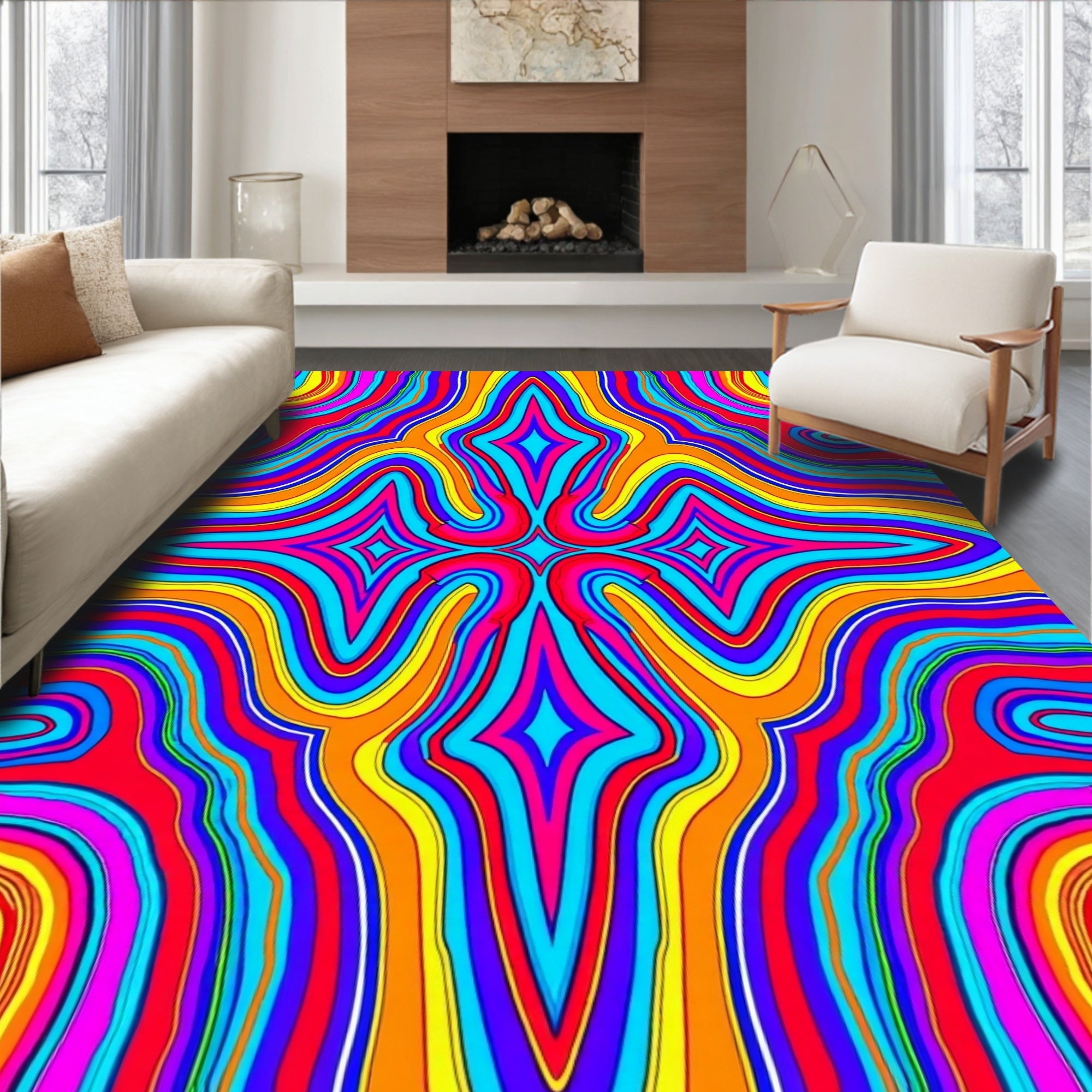 Retro Psychedelic Swirl Pattern Rug