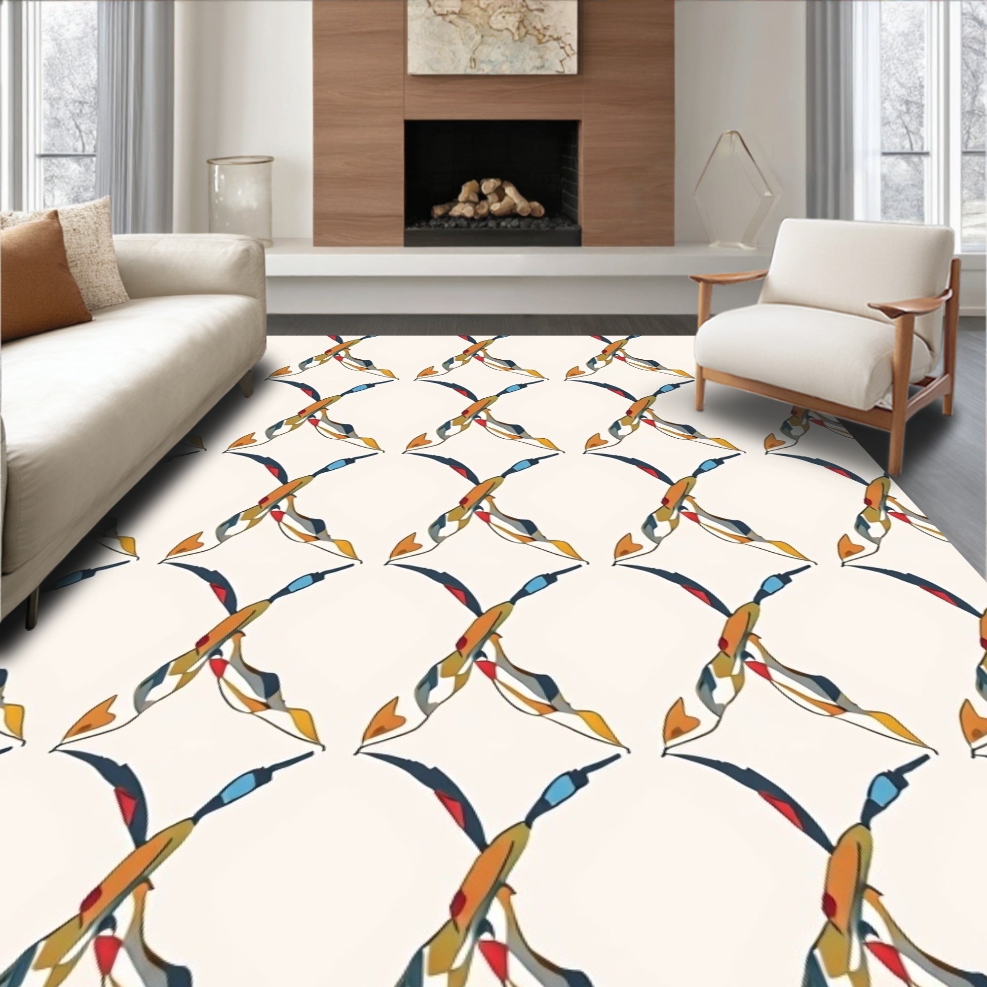 Abstract Intersecting Lines Colorful Design Rug