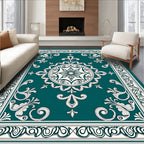 Classic Teal Floral Medallion Design Rug