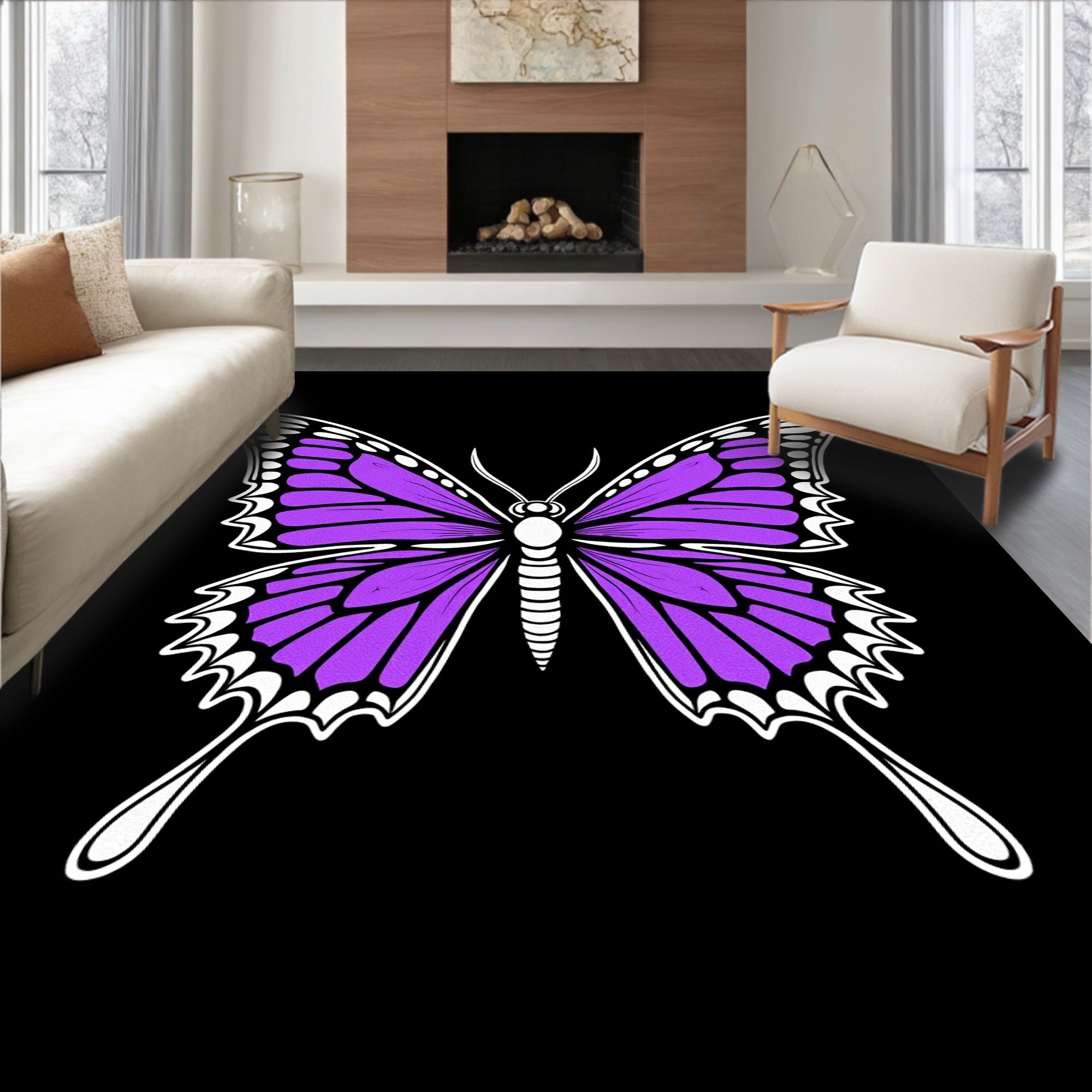 Vibrant Purple Butterfly Garden Rug