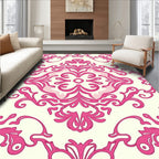 Ornate Damask Pink Floral Pattern Rug
