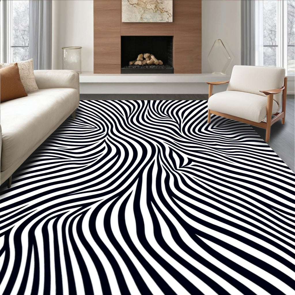 Black and White Abstract Swirl Pattern Rug