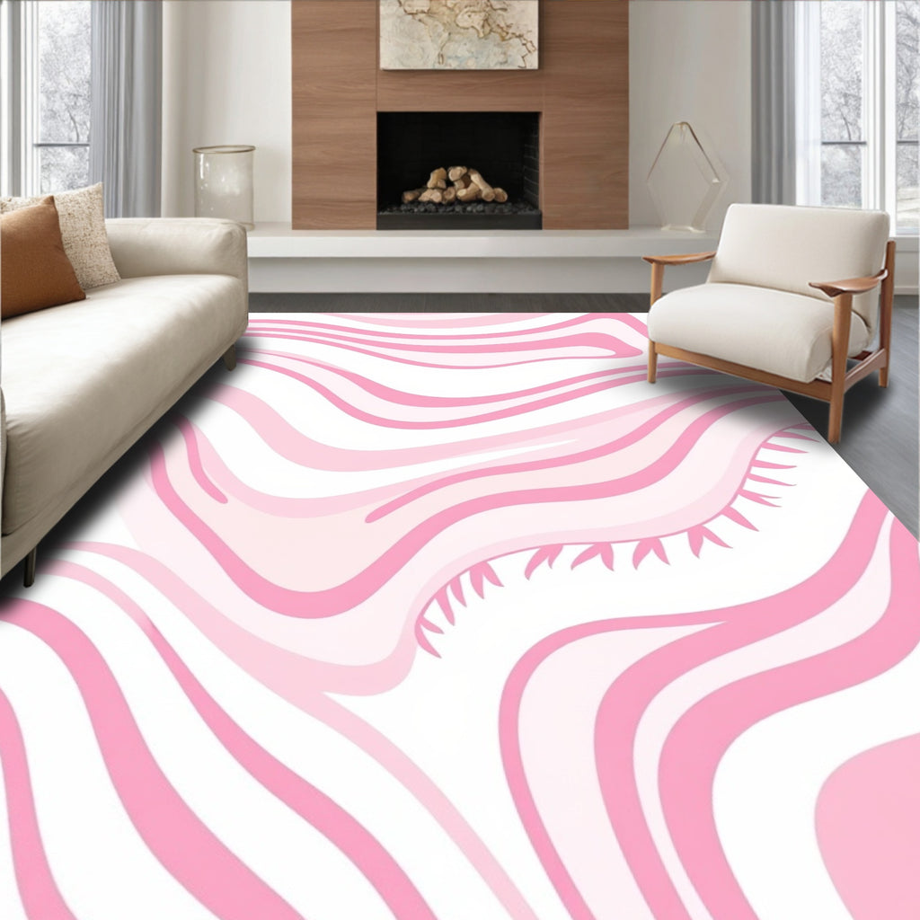 Soft Pink Abstract Wavy Stripes Rug