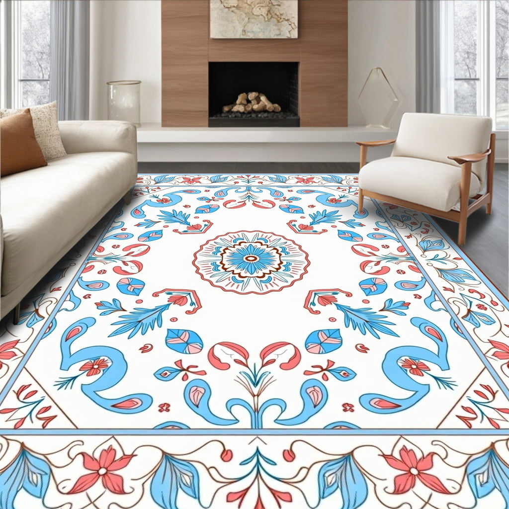 Floral Burst Leaf Swirls Design Rug
