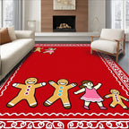 Red Gingerbread Family Border Art Rug