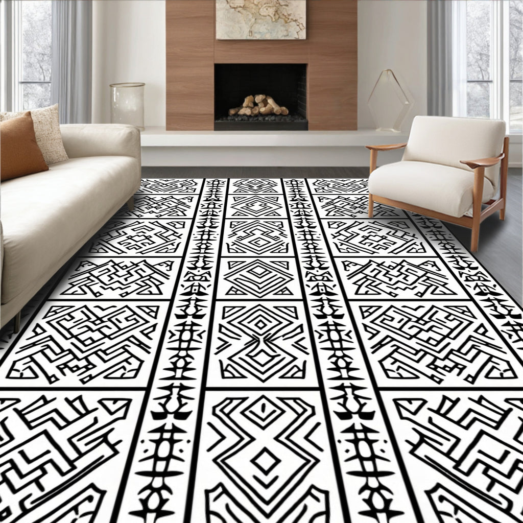 Geometric Tribal Maze Pattern Rug