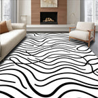 Abstract Black Wavy Line Pattern Rug
