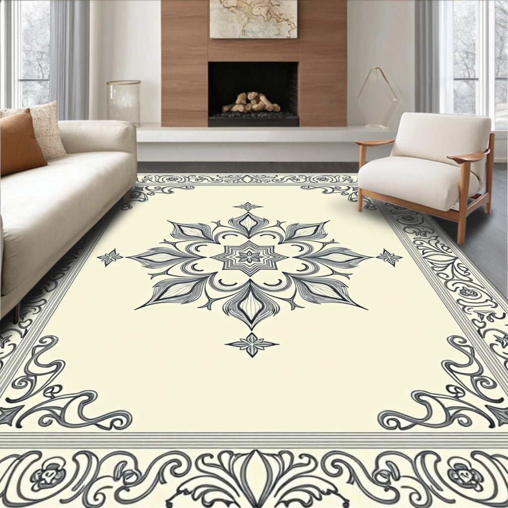 Ornate Floral Scroll Centerpiece Design Rug