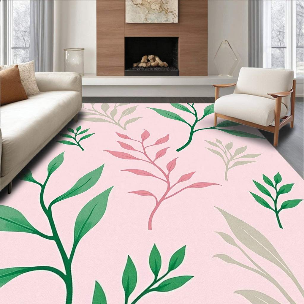 Pink Botanical Garden Leaf Harmony Rug