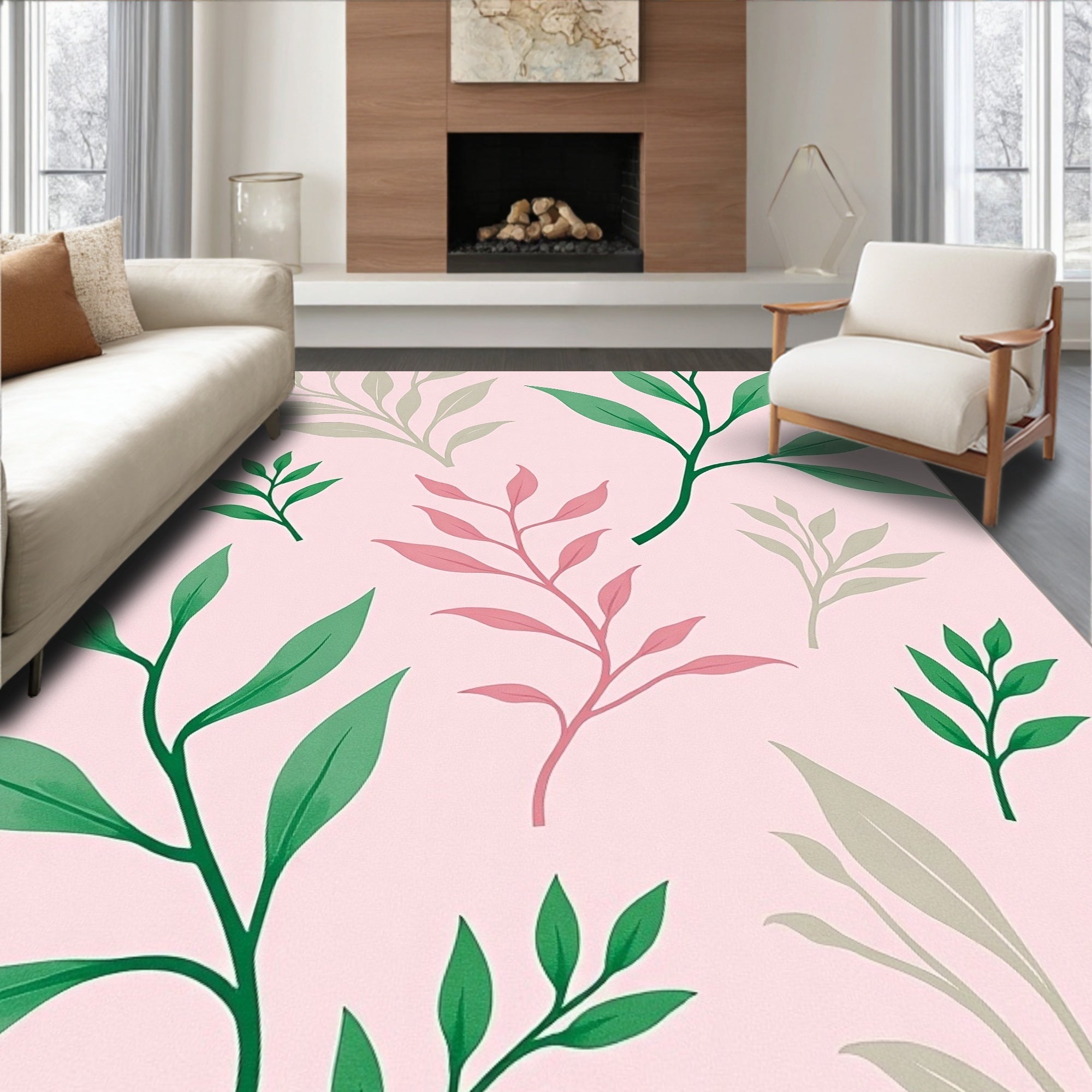 Pink Botanical Garden Leaf Harmony Rug