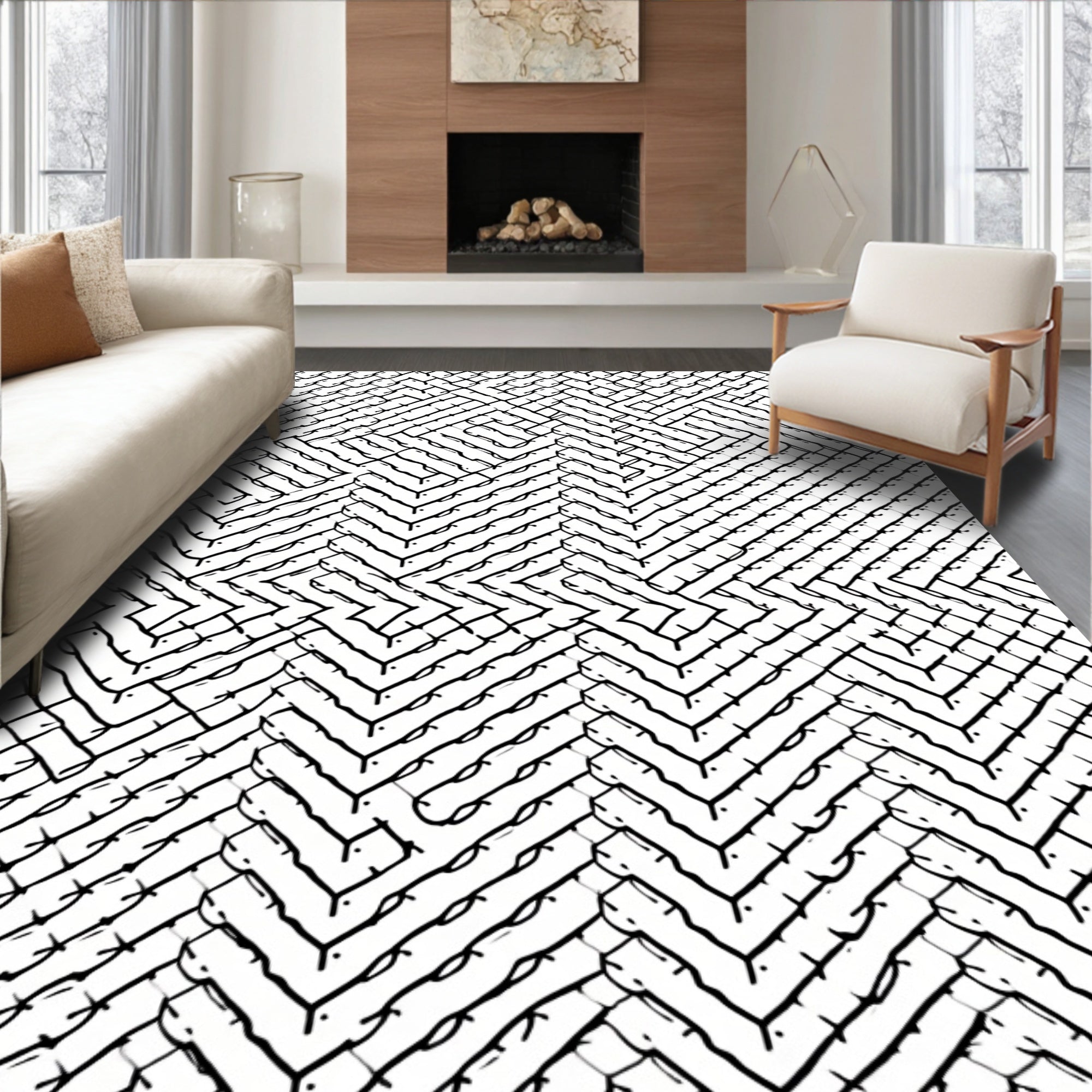 Monochrome Zigzag Interlocking Blocks Rug
