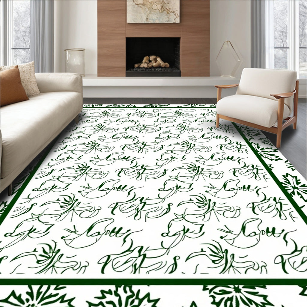 Dark Green Floral Script Medallion Rug