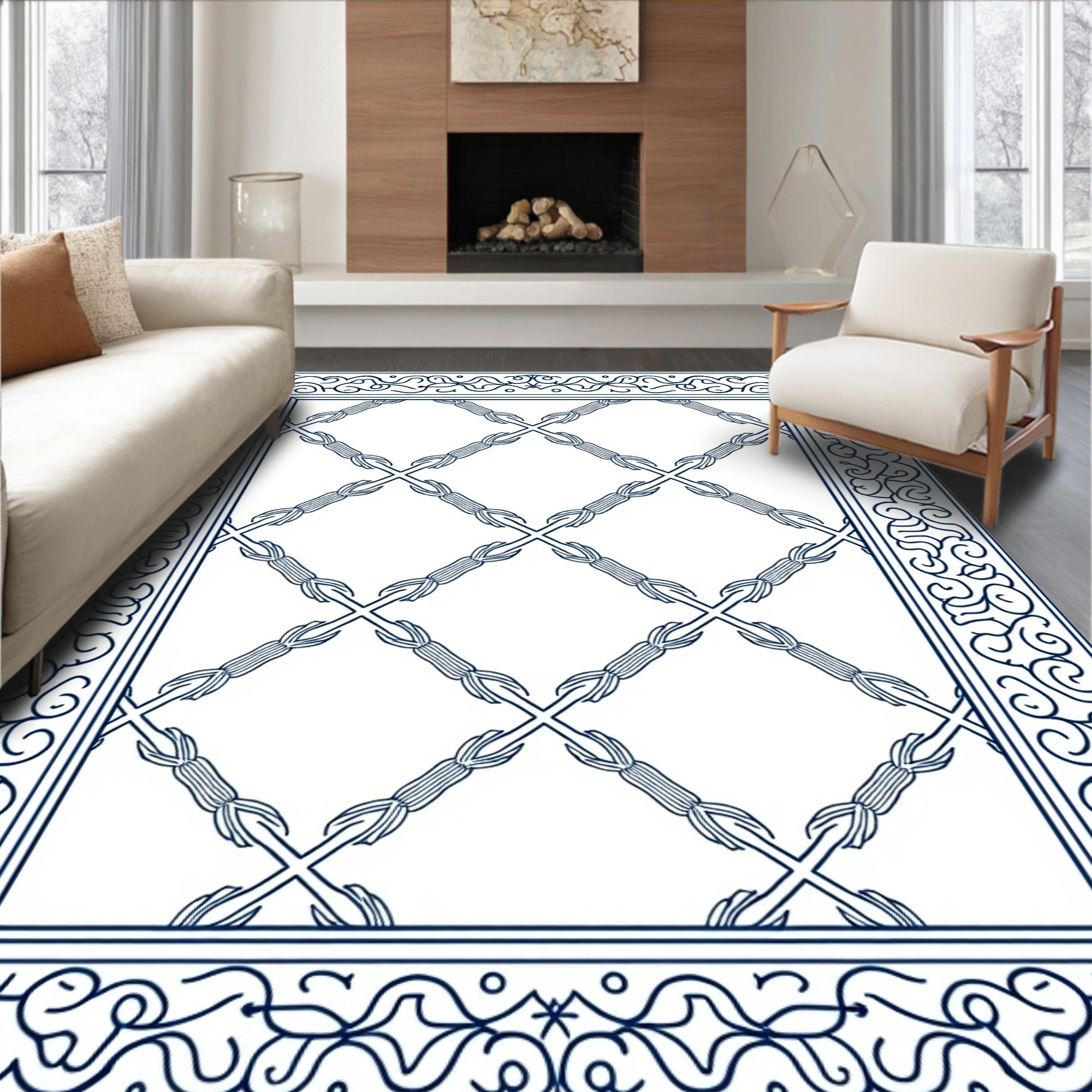 Ornate Lattice Border Design Rug