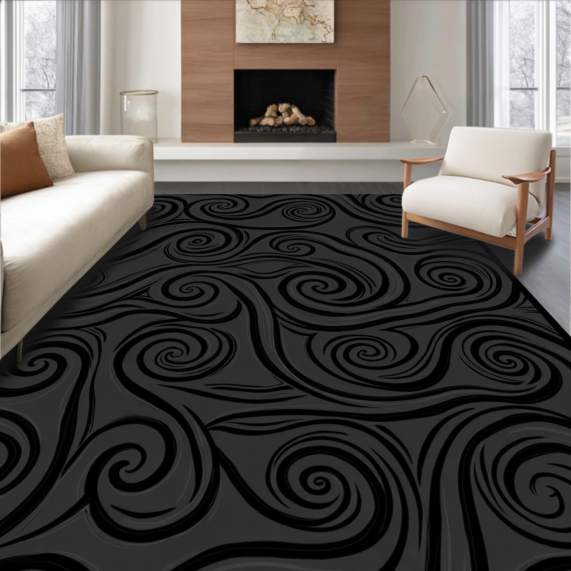 Monochromatic Swirl Abstract Pattern Rug
