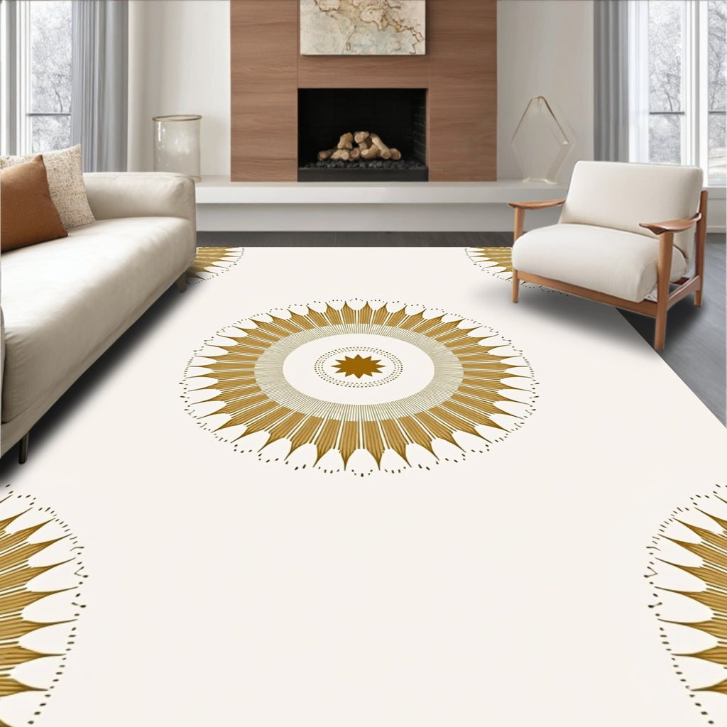 Golden Sunburst Mandala Pattern Rug