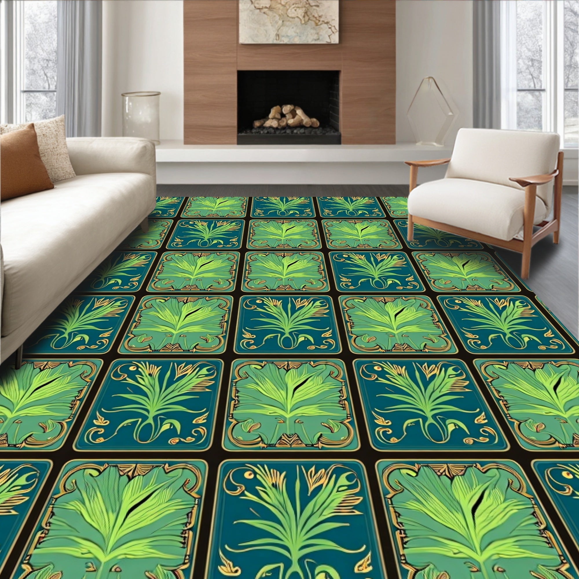 Art Nouveau Floral Lattice Pattern Rug