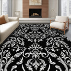 Black White Floral Damask Pattern Rug