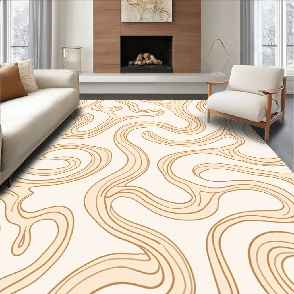 Abstract Wood Grain Wavy Pattern Rug