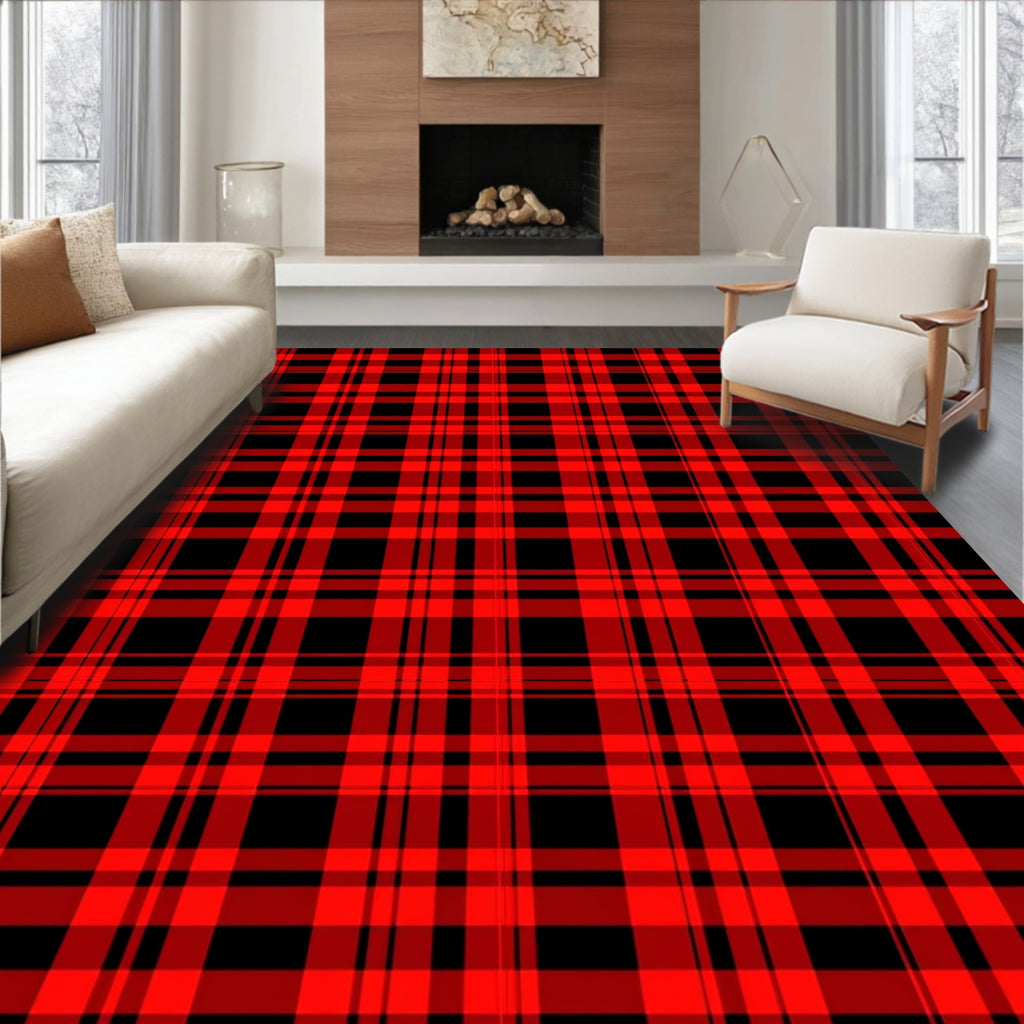 Classic Red Black Tartan Plaid Rug