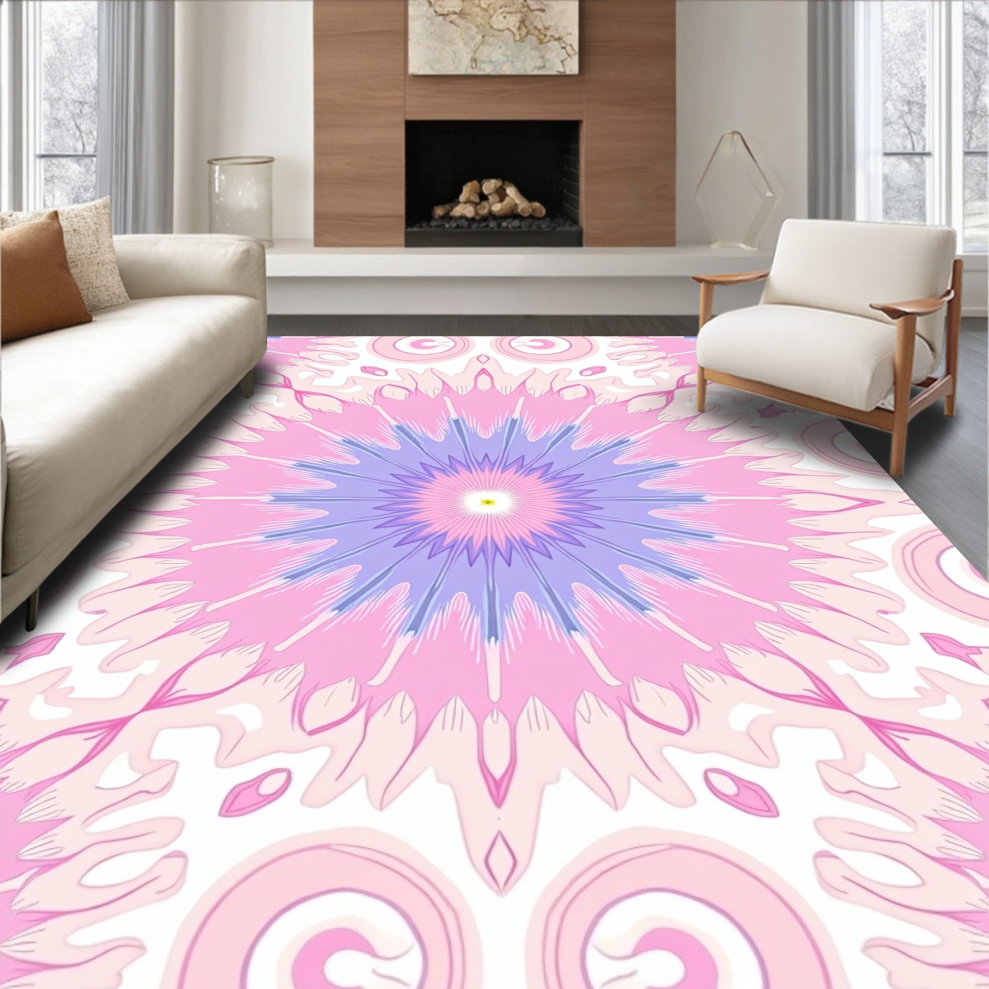 Pastel Floral Sunburst Pattern Rug