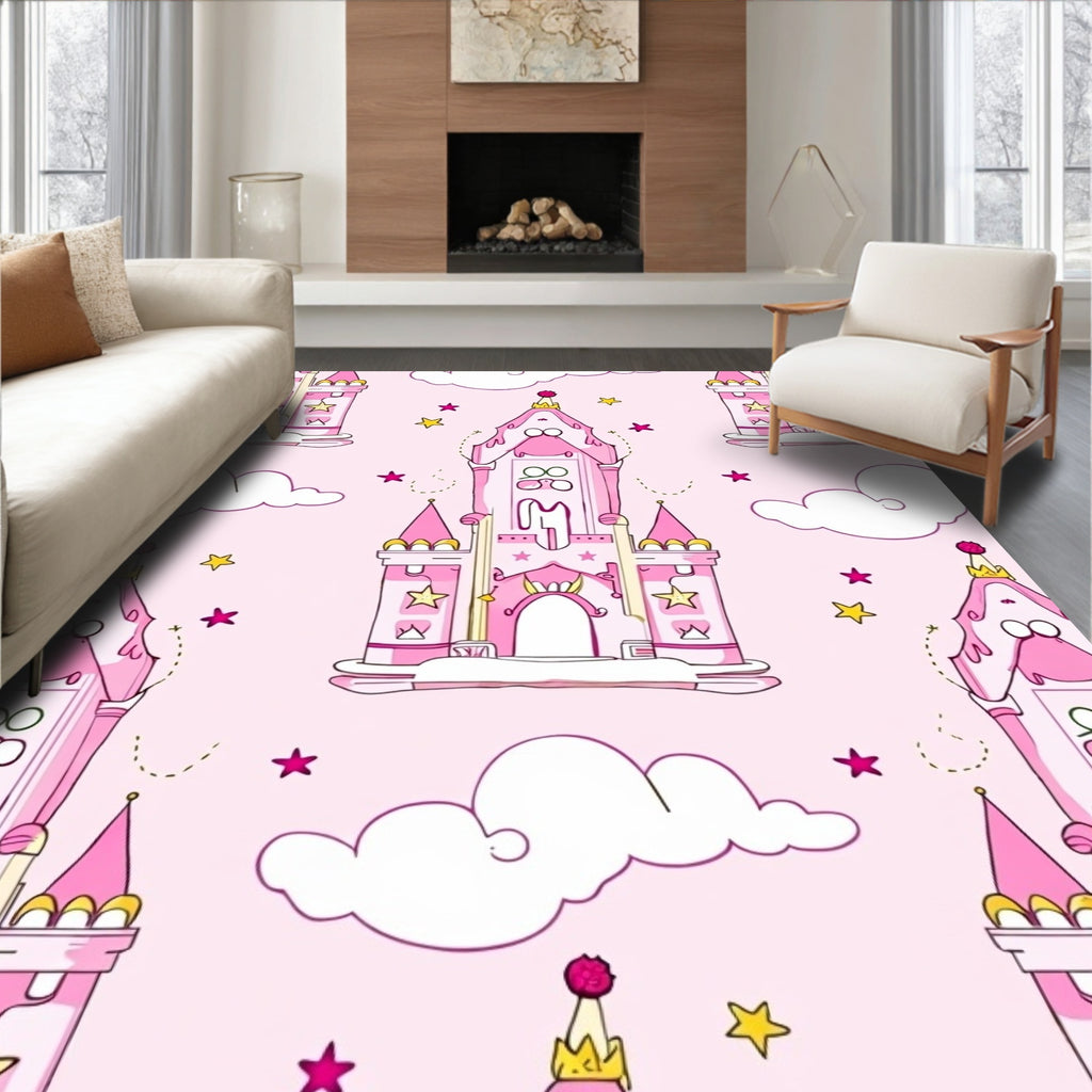 Pink Castle Clouds And Stars Pattern Rug