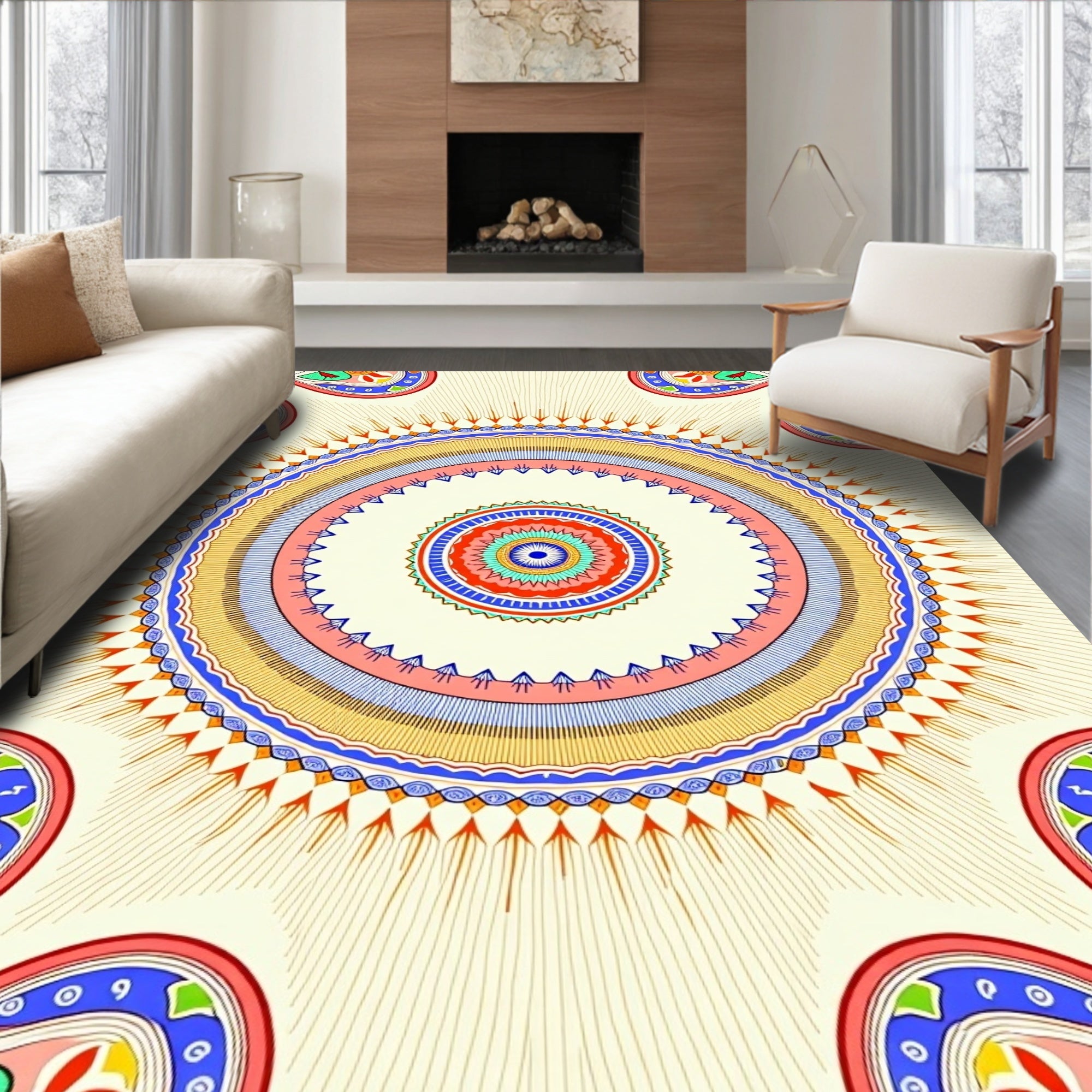 Vibrant Circular Sunburst Pattern Rug