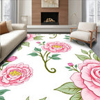 Pink Rose Botanical Pattern Rug