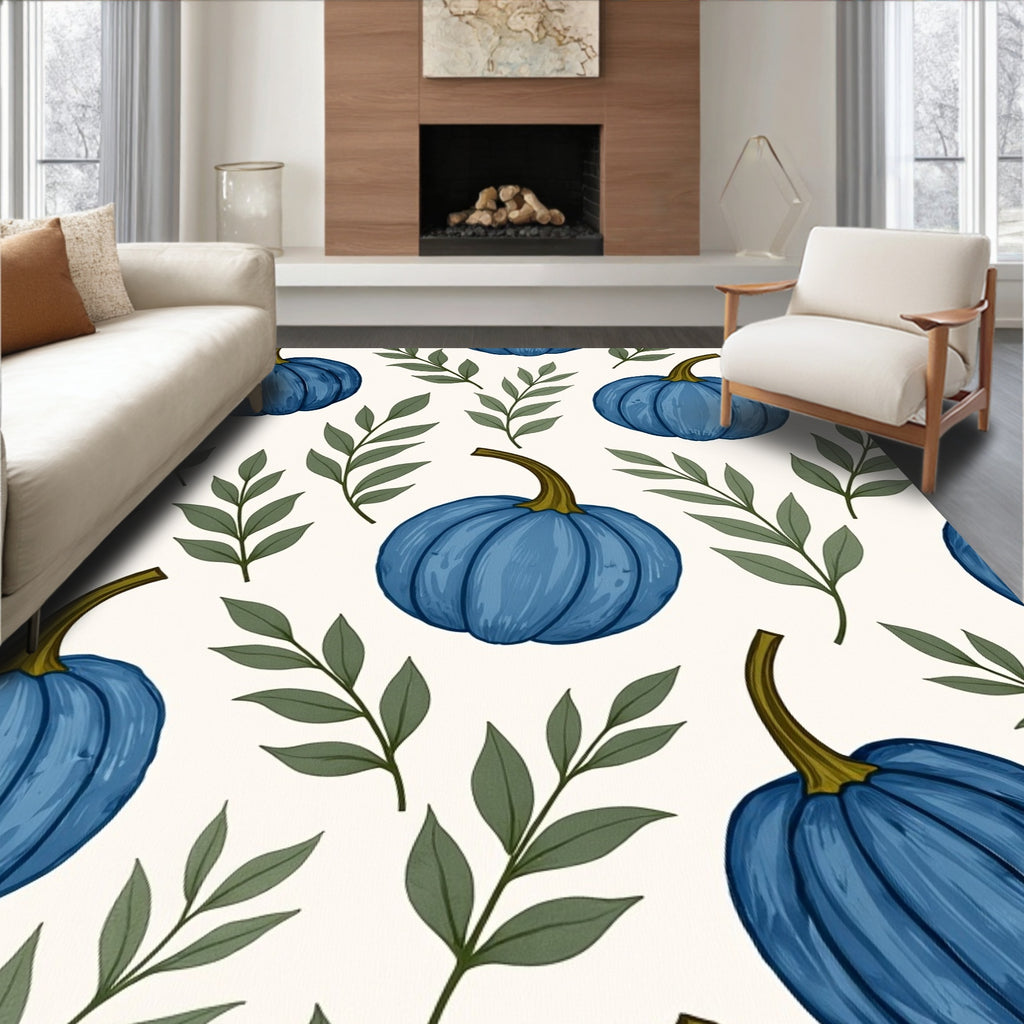 Blue Pumpkin Botanical Pattern Rug
