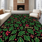 Festive Holly Berries And Leaves Rug