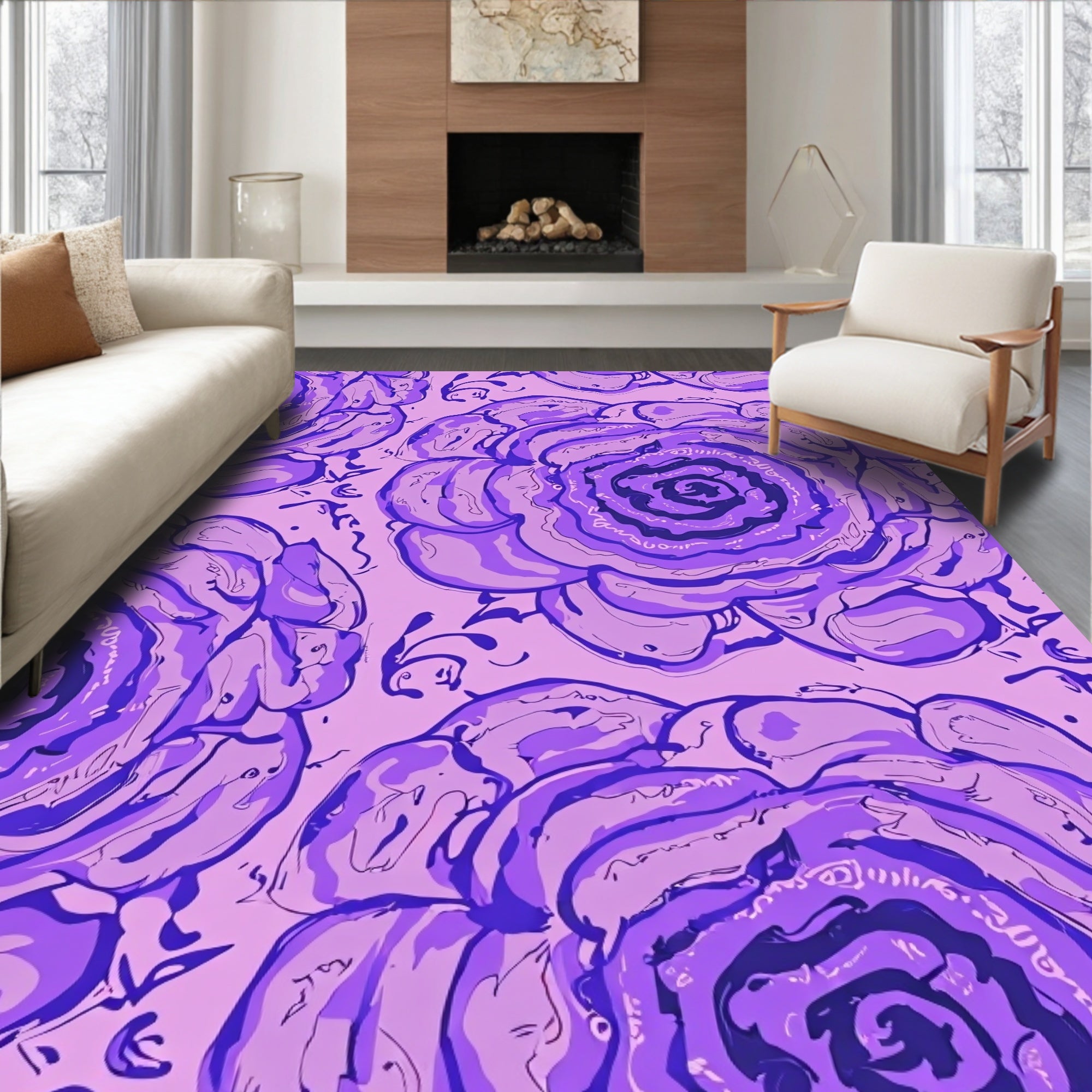 Lila Orchid Rose Bloom Rug