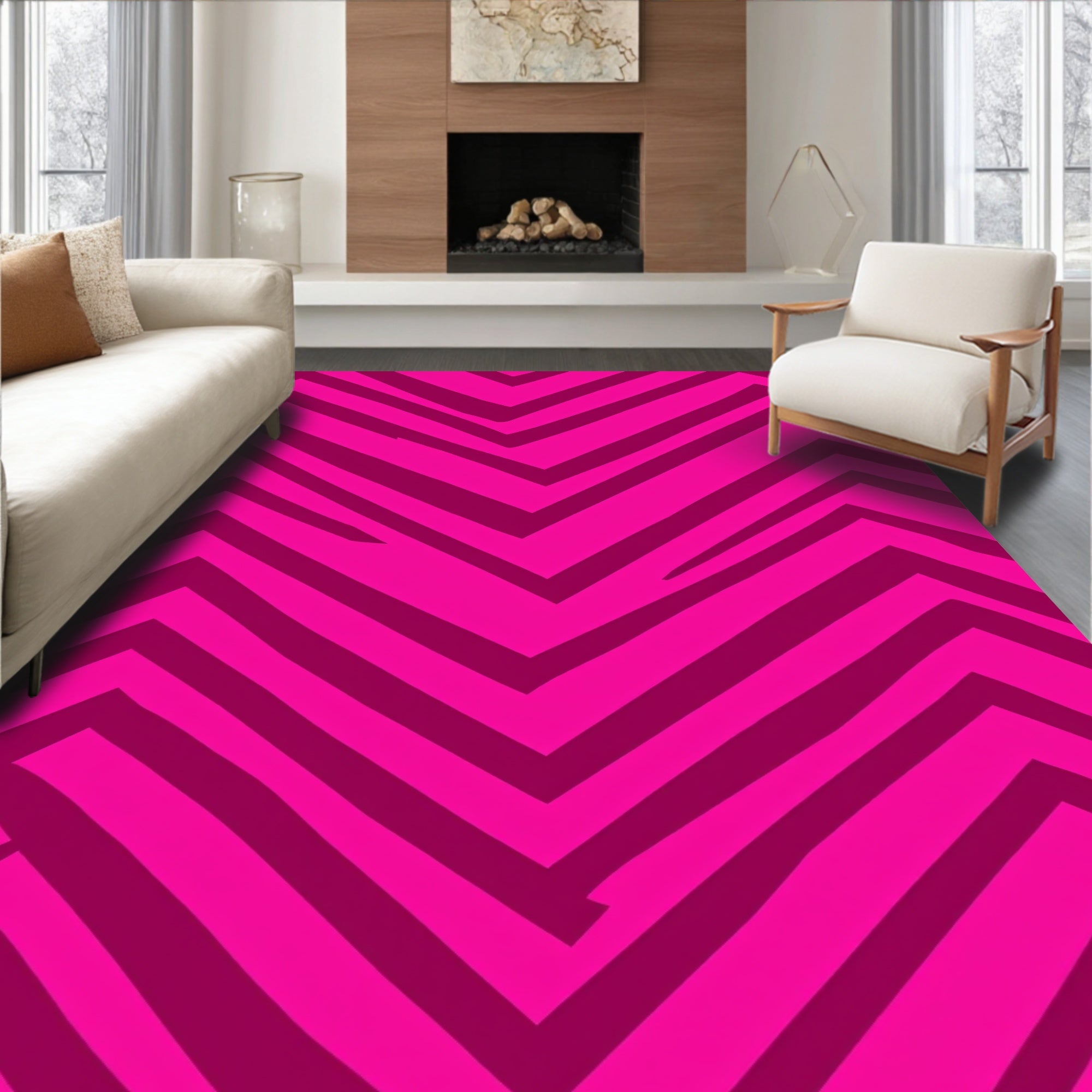 Bold Pink Zigzag Pattern Rug